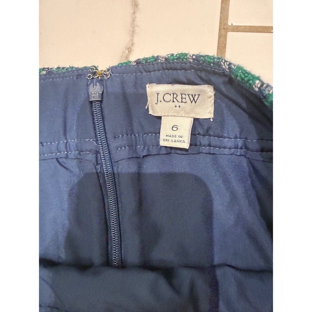 J.Crew Green Navy Tweed Mini Skirt Textured A-Line Size 6 Metallic Workwear - Picture 3 of 6